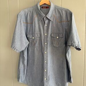 Cremieux Chambray Pearl Snap Western Shirt XXL Short Sleeve Denim Cowboy Rodeo